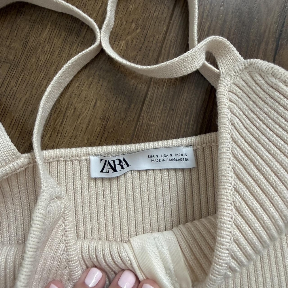 Zara Cream Ribbed Button-Front Tank Top - Picture 3 of 3